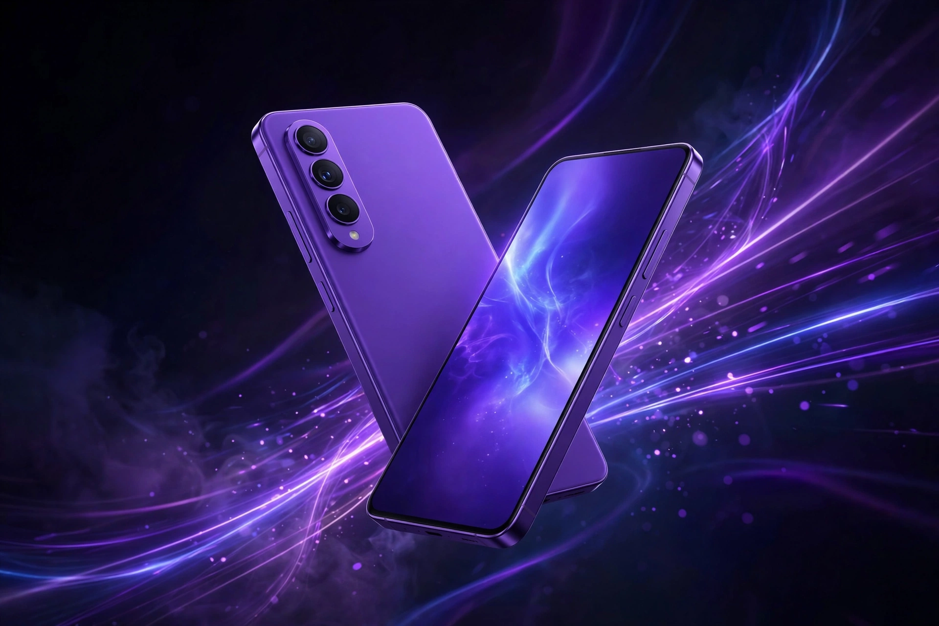 Samsung Galaxy F70 5G in Vivid Violet with triple camera and glowing Super AMOLED display