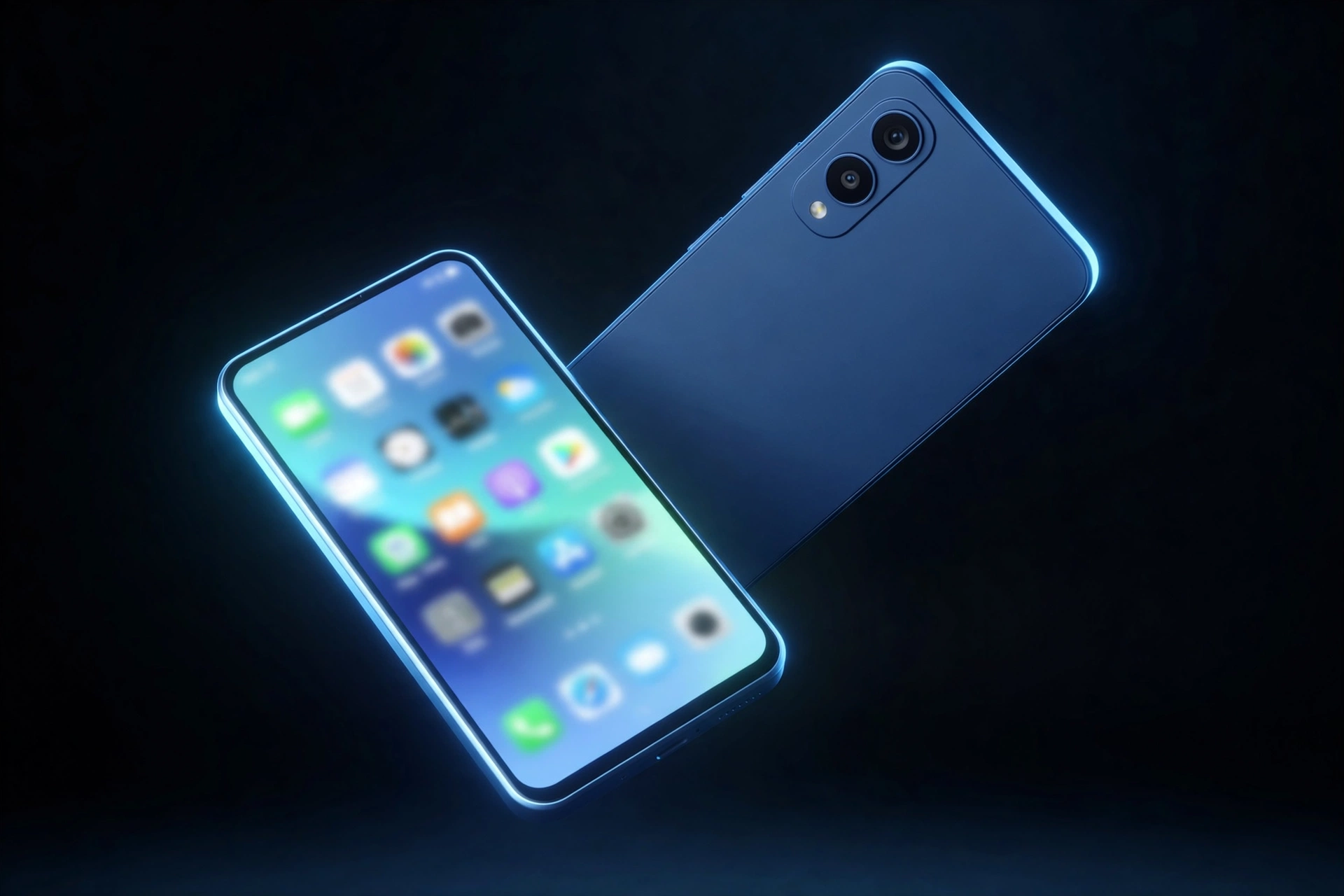 Compact Poco X8s smartphone in blue with a bright OLED display and dual rear cameras on a dark studio backdrop