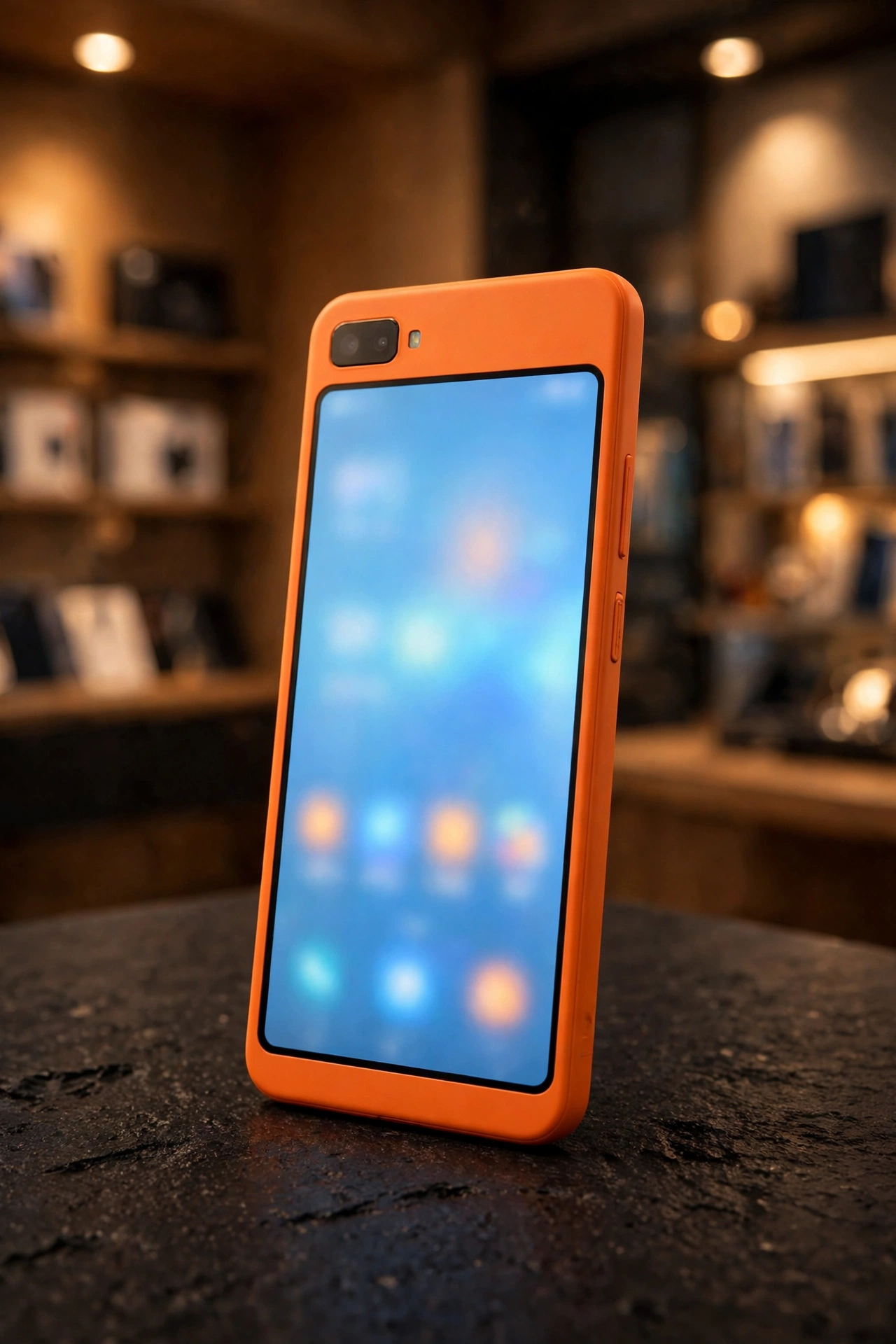 Budget Realme C01 smartphone in orange with a 6.8-inch display showing its price listing on a retailer page