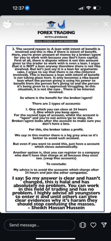 Sheikh Hassan Hussein statement on forex trading with leverage, part 2